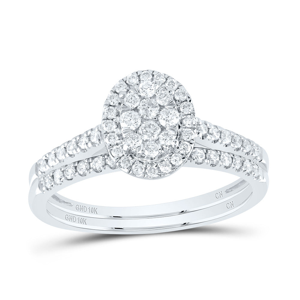 10kt White Gold 3/8 Cttw Natural Diamond Oval Single Halo Wedding Engagement Anniversary Bridal Set, Women Size: 5-9