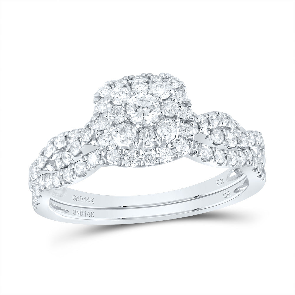 14kt White Gold 3/4 Cttw Natural Diamond Cushion Single Halo Wedding Engagement Anniversary Bridal Set, Women Size: 5-9