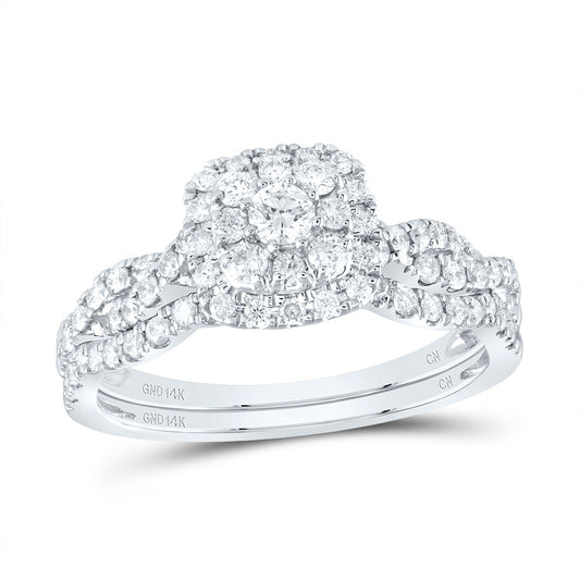 14kt White Gold 3/4 Cttw Natural Diamond Cushion Single Halo Wedding Engagement Anniversary Bridal Set, Women Size: 5-9