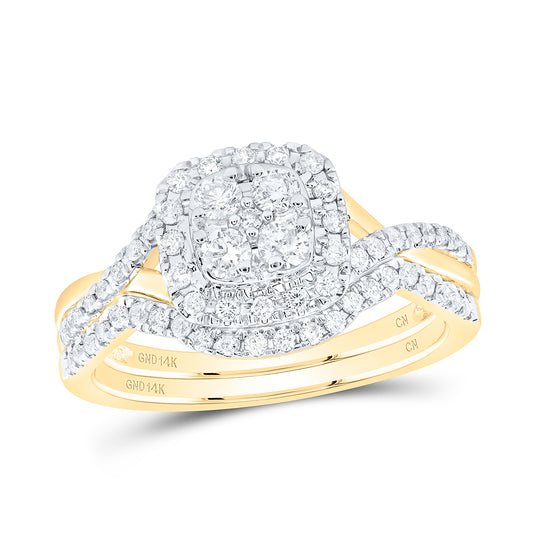 14kt Yellow Gold 1/2 Cttw Natural Diamond Cushion Single Halo Wedding Engagement Anniversary Bridal Set, Women Size: 5-9
