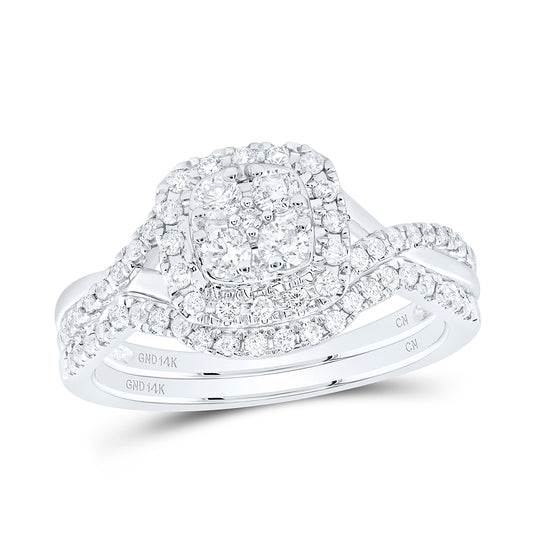 14kt White Gold 1/2 Cttw Natural Diamond Cushion Single Halo Wedding Engagement Anniversary Bridal Set, Women Size: 5-9