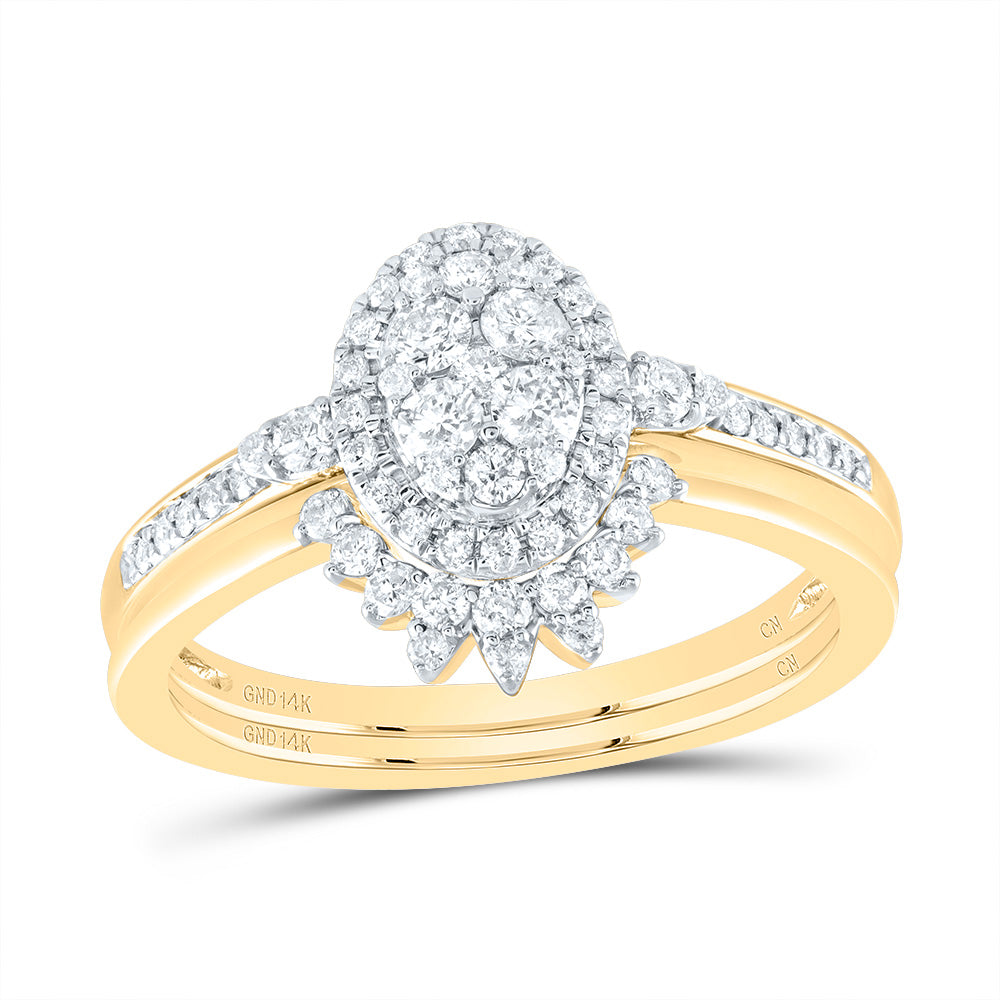 14kt Yellow Gold 1/2 Cttw Natural Diamond Oval Single Halo Wedding Engagement Anniversary Bridal Set, Women Size: 5-9