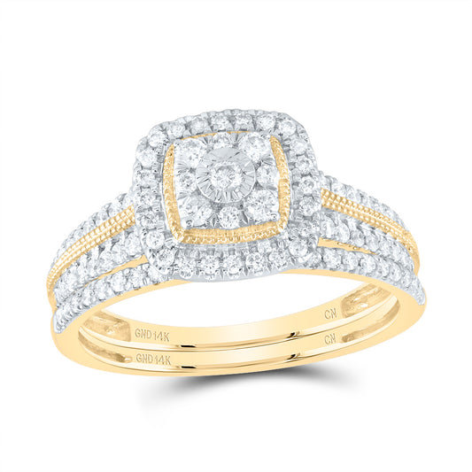 14kt Yellow Gold 1/2 Cttw Natural Diamond Cushion Single Halo Wedding Engagement Anniversary Bridal Set, Women Size: 5-9