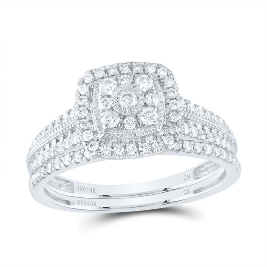14kt White Gold 1/2 Cttw Natural Diamond Cushion Single Halo Wedding Engagement Anniversary Bridal Set, Women Size: 5-9