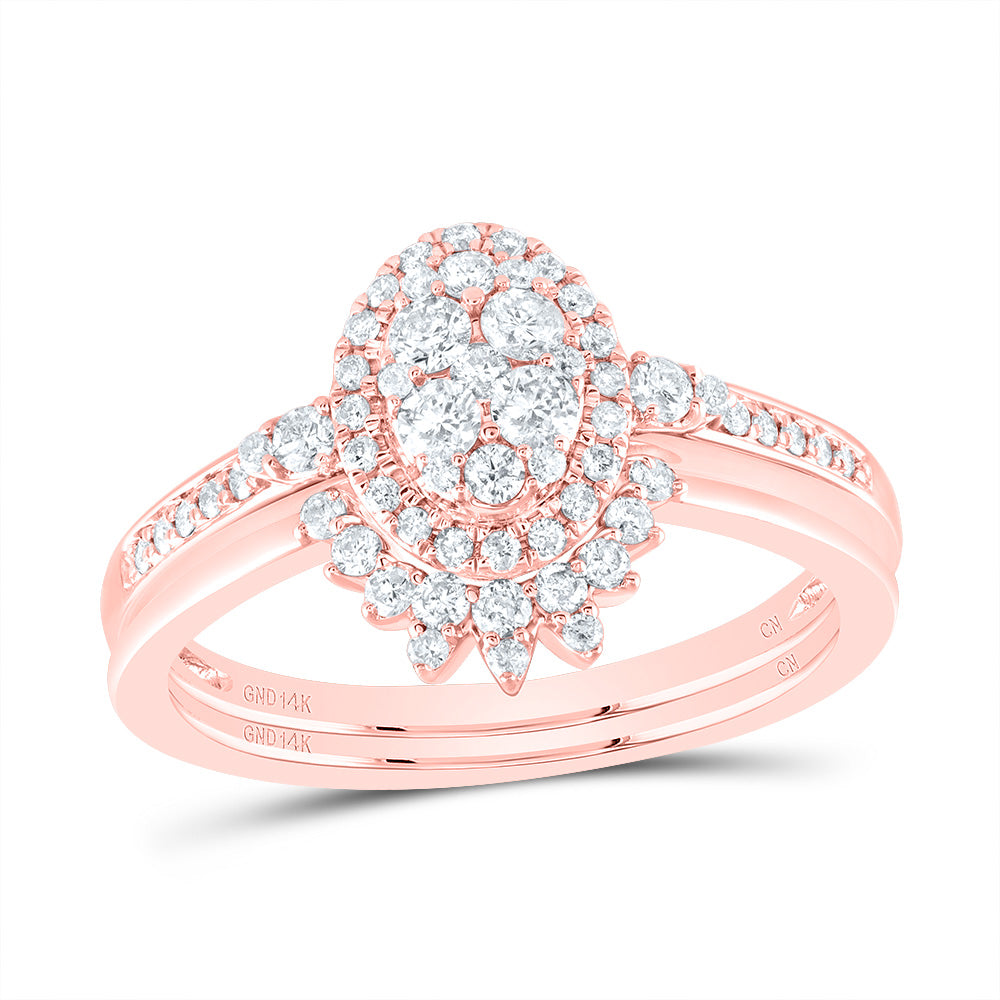 14kt Rose Gold 1/2 Cttw Natural Diamond Oval Single Halo Wedding Engagement Anniversary Bridal Set, Women Size: 5-9