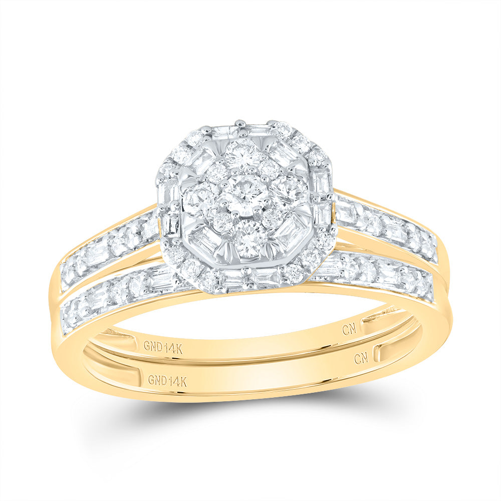 14kt Yellow Gold 1/2 Cttw Natural Diamond Fashion Cushion Wedding Engagement Anniversary Bridal Set, Women Size: 5-9