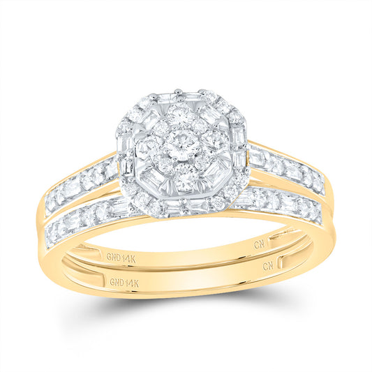14kt Yellow Gold 1/2 Cttw Natural Diamond Fashion Cushion Wedding Engagement Anniversary Bridal Set, Women Size: 5-9