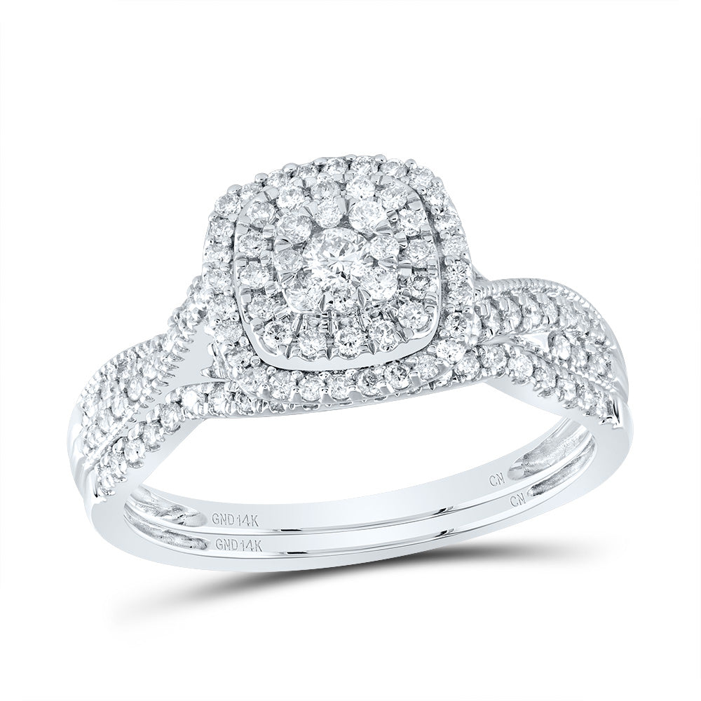 14kt White Gold 1/2 Cttw Natural Diamond Cushion Double Halo Wedding Engagement Anniversary Bridal Set, Women Size: 5-9