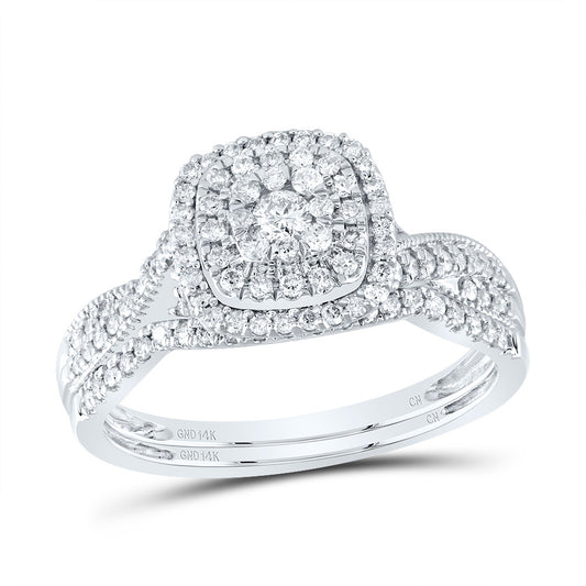14kt White Gold 1/2 Cttw Natural Diamond Cushion Double Halo Wedding Engagement Anniversary Bridal Set, Women Size: 5-9
