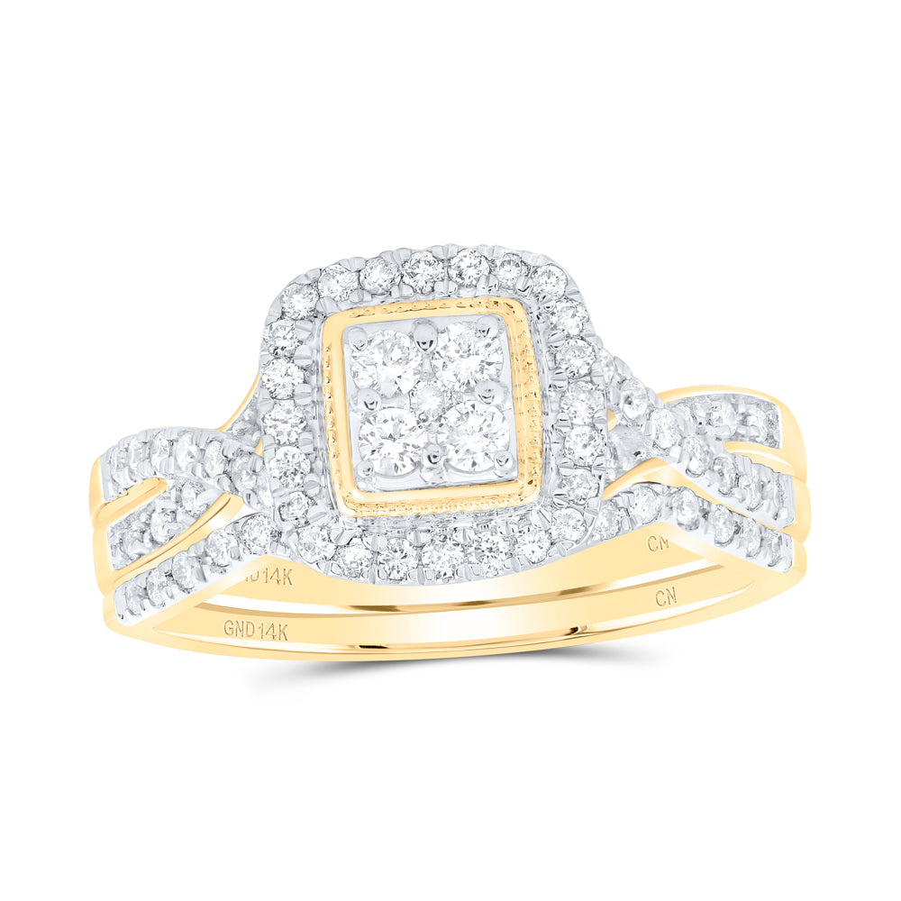 14kt Yellow Gold 1/2 Cttw Natural Diamond Cushion Single Halo Wedding Engagement Anniversary Bridal Set, Women Size: 5-9