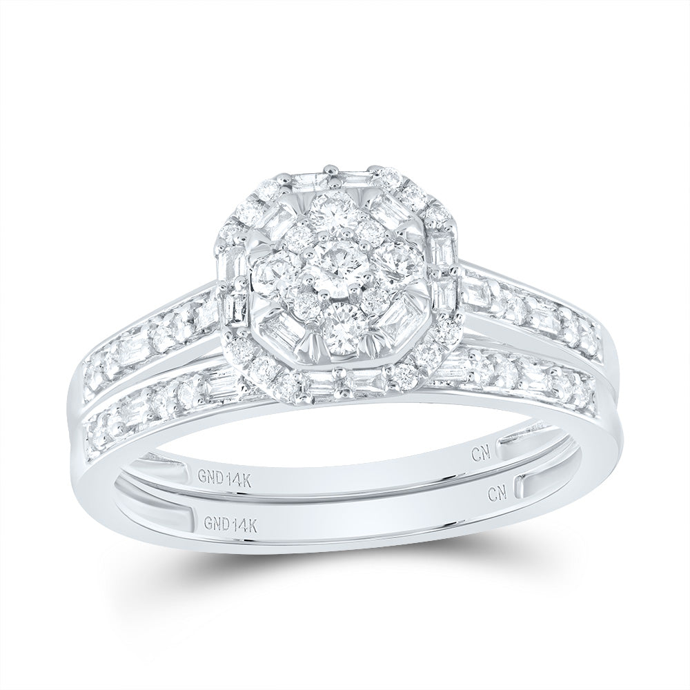 14kt White Gold 1/2 Cttw Natural Diamond Fashion Cushion Wedding Engagement Anniversary Bridal Set, Women Size: 5-9