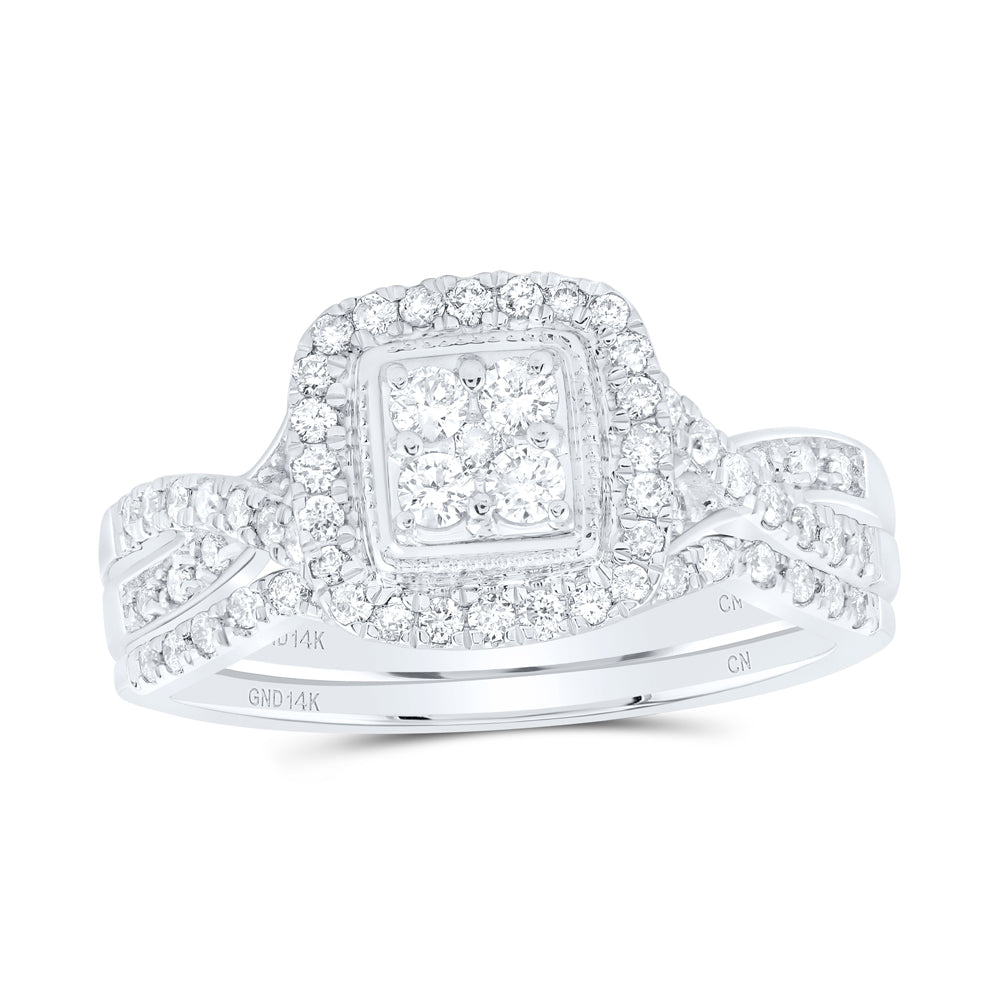14kt White Gold 1/2 Cttw Natural Diamond Cushion Single Halo Wedding Engagement Anniversary Bridal Set, Women Size: 5-9