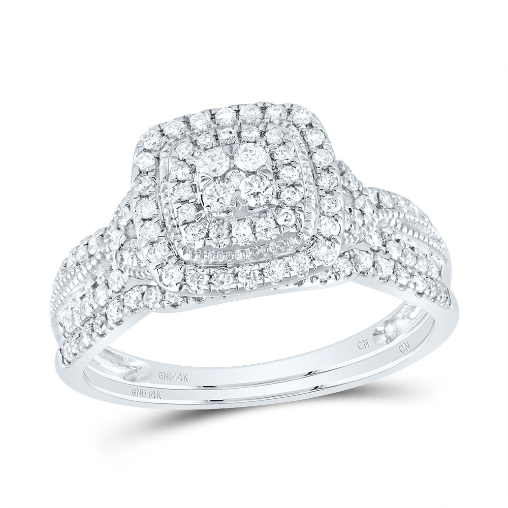 14kt White Gold 1/2 Cttw Natural Diamond Cushion Double Halo Wedding Engagement Anniversary Bridal Set, Women Size: 5-9