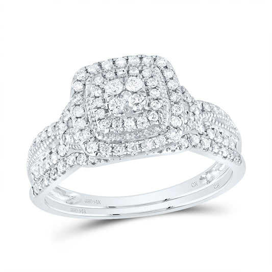 14kt White Gold 1/2 Cttw Natural Diamond Cushion Double Halo Wedding Engagement Anniversary Bridal Set, Women Size: 5-9