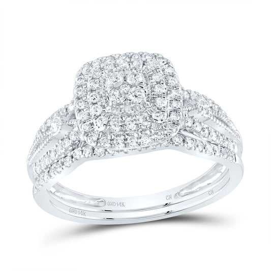 14kt White Gold 1/2 Cttw Natural Diamond Cushion Double Halo Wedding Engagement Anniversary Bridal Set, Women Size: 5-9