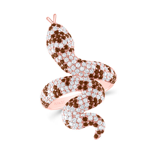 14kt Rose Gold 1 7/8 Cttw Natural Diamond Ana M Cognac Natural Brown Snake Wedding Engagement Anniversary Ring, Women Size: 5-9