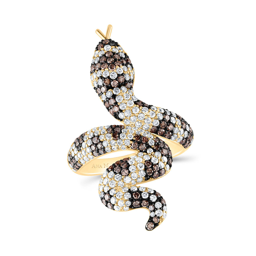 14kt Yellow Gold 1 7/8 Cttw Natural Diamond Ana M Cognac Natural Brown Snake Wedding Engagement Anniversary Ring, Women Size: 5-9