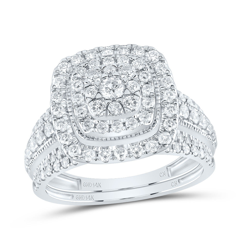 14kt White Gold 1 1/5 Cttw Natural Diamond Cushion Double Halo Wedding Engagement Anniversary Bridal Set, Women Size: 5-9