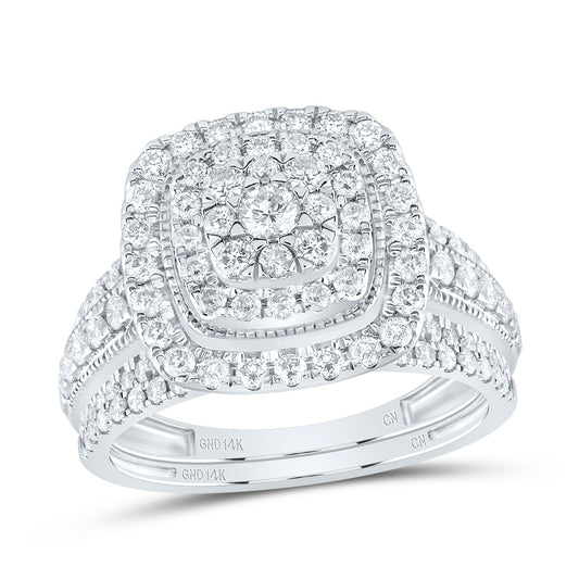 14kt White Gold 1 1/5 Cttw Natural Diamond Cushion Double Halo Wedding Engagement Anniversary Bridal Set, Women Size: 5-9