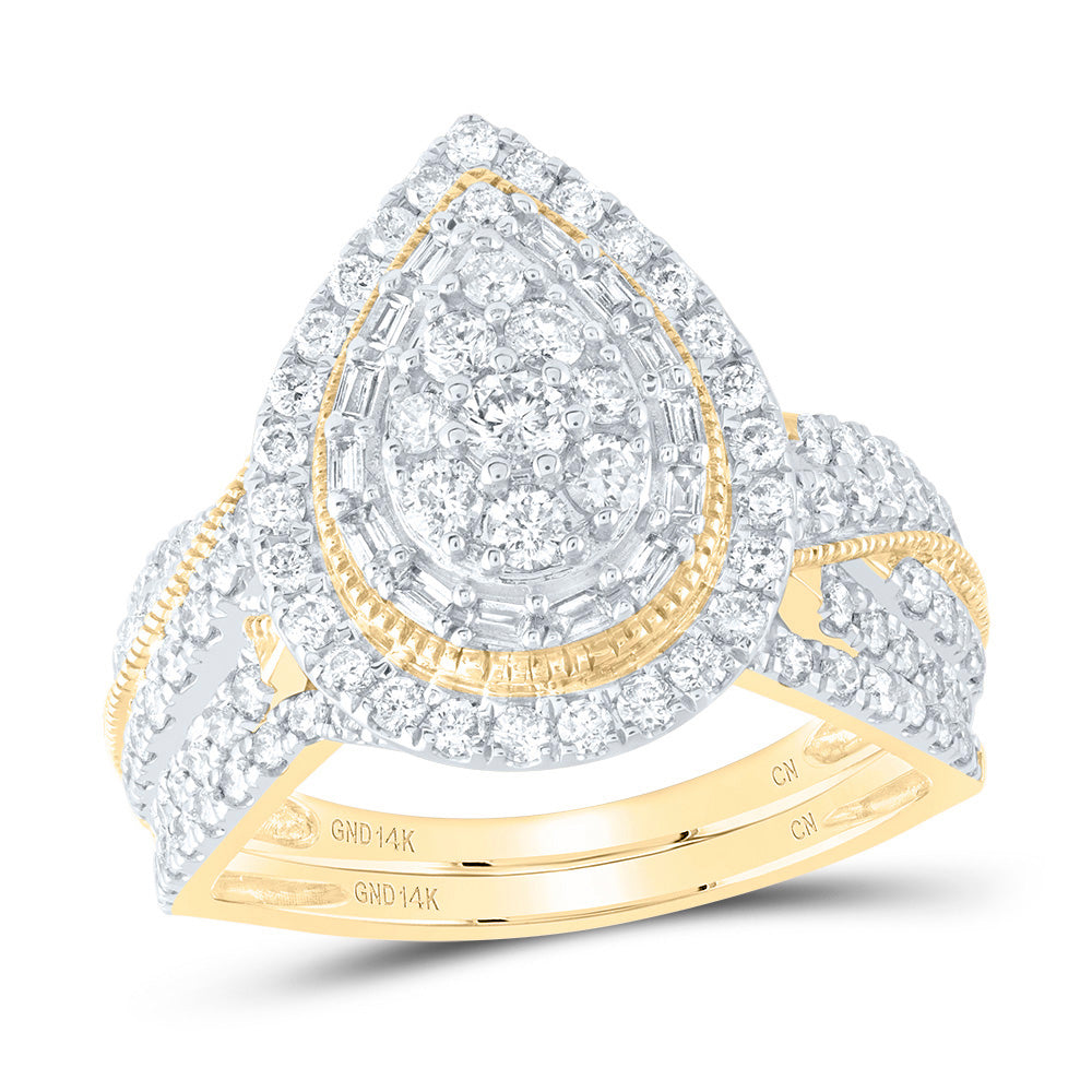 14kt Yellow Gold 1 Cttw Natural Diamond Pear Single Halo Wedding Engagement Anniversary Bridal Set, Women Size: 5-9