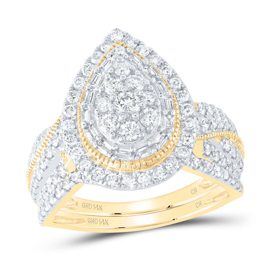14kt Yellow Gold 1 Cttw Natural Diamond Pear Single Halo Wedding Engagement Anniversary Bridal Set, Women Size: 5-9