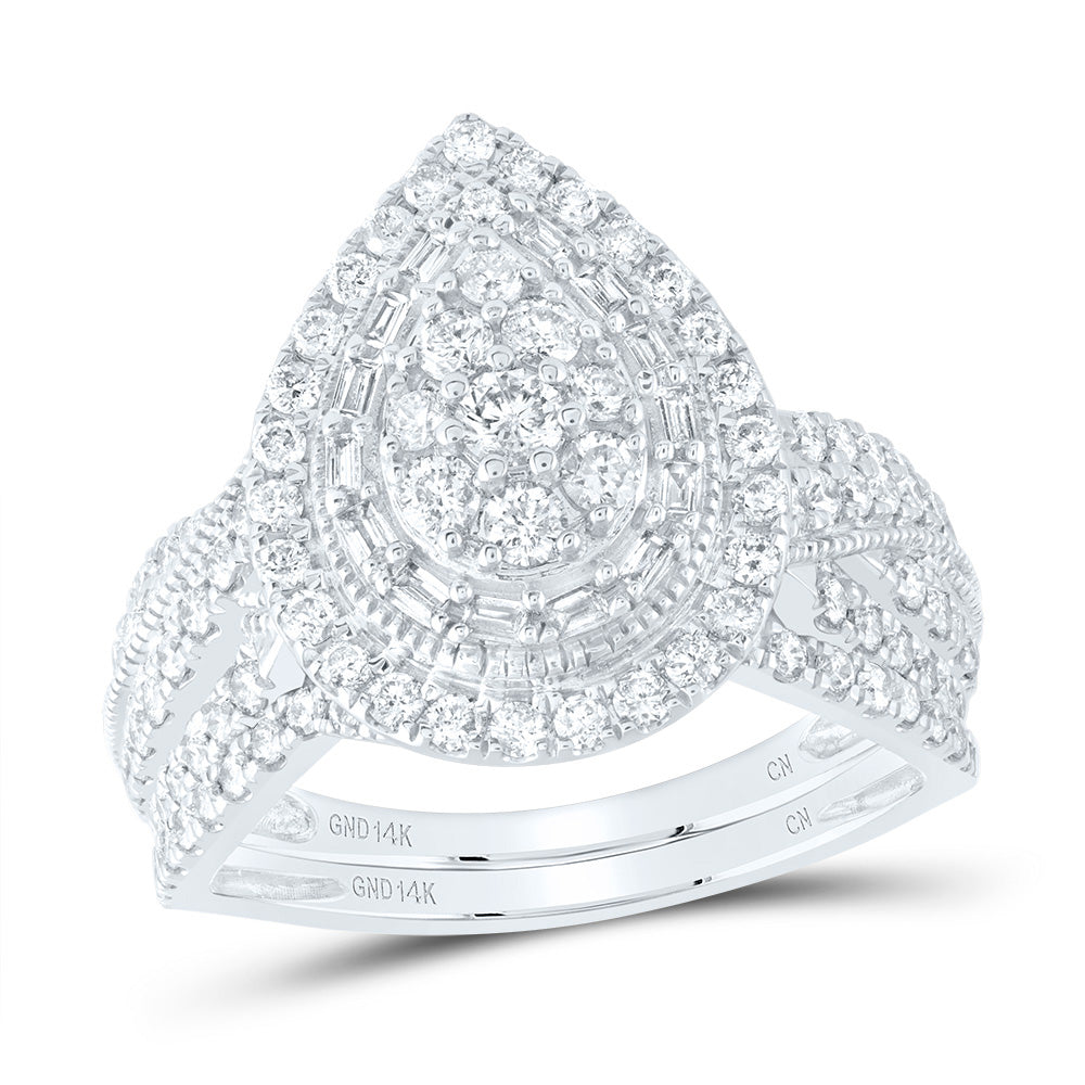 14kt White Gold 1 Cttw Natural Diamond Pear Single Halo Wedding Engagement Anniversary Bridal Set, Women Size: 5-9
