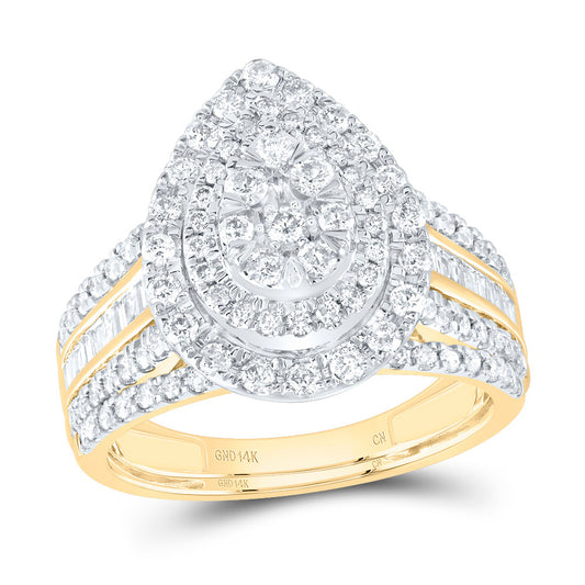 14kt Yellow Gold 1 Cttw Natural Diamond Pear Double Halo Wedding Engagement Anniversary Bridal Set, Women Size: 5-9