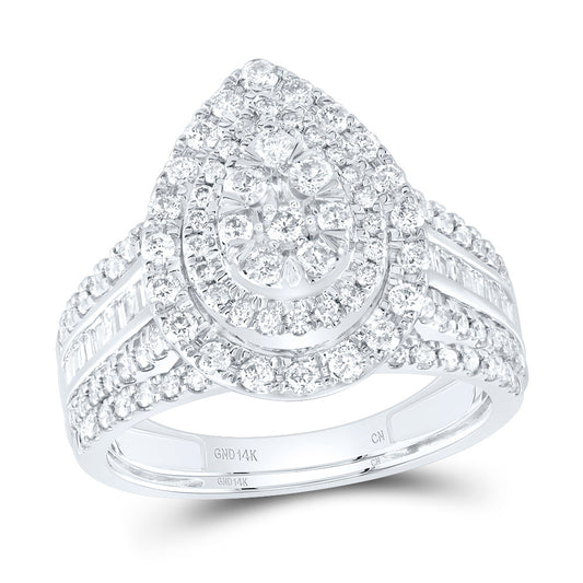 14kt White Gold 1 Cttw Natural Diamond Pear Double Halo Wedding Engagement Anniversary Bridal Set, Women Size: 5-9