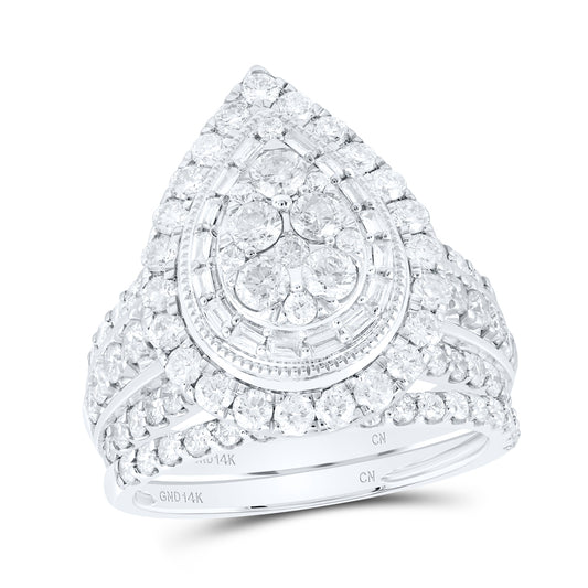 14kt White Gold 2 1/3 Cttw Natural Diamond Pear Single Halo Wedding Engagement Anniversary Bridal Set, Women Size: 5-9