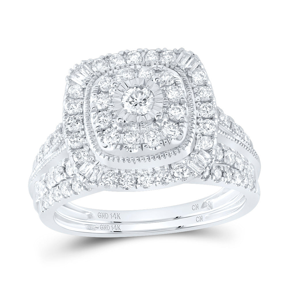 14K White Gold 1Ctw Natural Diamond Cn Fashion Cushion Bridal Set