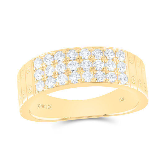 10kt Yellow Gold 7/8 Cttw Natural Diamond Mens Ring, Men Size: 8-12