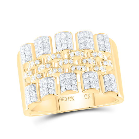 10kt Yellow Gold 7/8 Cttw Natural Diamond Mens Ring, Men Size: 8-12
