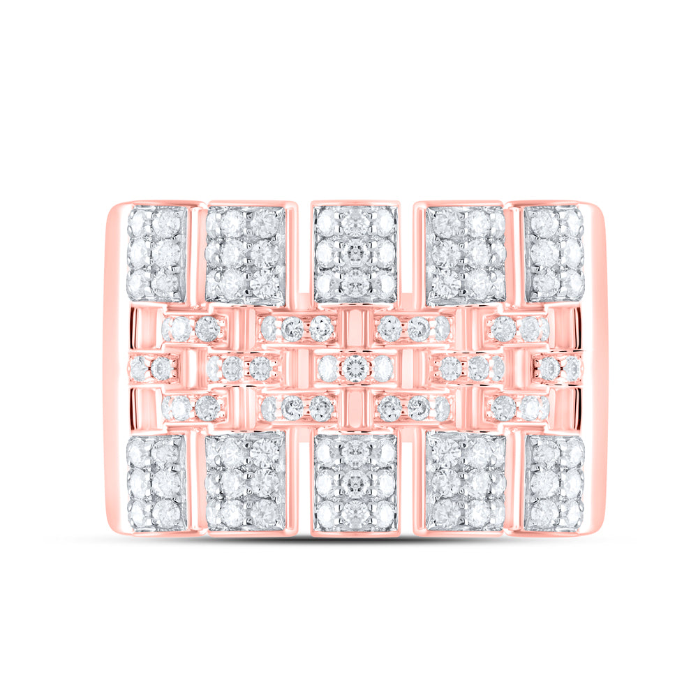 10kt Rose Gold 7/8 Cttw Natural Diamond Mens Ring, Men Size: 8-12