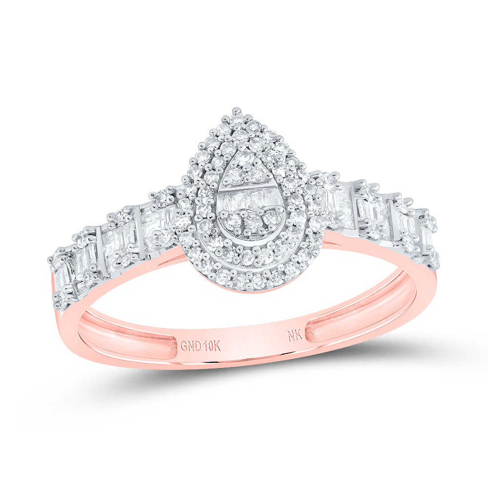 10kt Rose Gold 1/2 Cttw Natural Diamond Fashion Pear Ladies Wedding Engagement Anniversary Ring, Women Size: 5-9