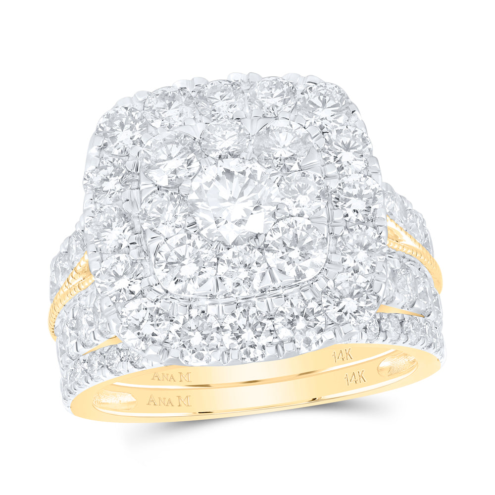 14kt Yellow Gold 4 Cttw Natural Diamond Ana M and 1/2 Cttw Round Cushion Single Halo Wedding Engagement Anniversary Bridal Set, Women Size: 5-9