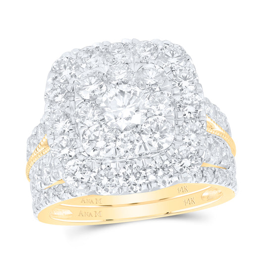14kt Yellow Gold 4 Cttw Natural Diamond Ana M and 1/2 Cttw Round Cushion Single Halo Wedding Engagement Anniversary Bridal Set, Women Size: 5-9