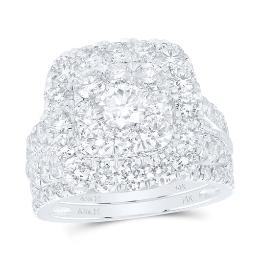 14kt White Gold 4 Cttw Natural Diamond Ana M and 1/2 Cttw Round Cushion Single Halo Wedding Engagement Anniversary Bridal Set, Women Size: 5-9