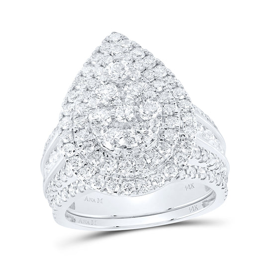 14kt White Gold 3 Cttw Natural Diamond Ana M Pear Double Halo Wedding Engagement Anniversary Bridal Set, Women Size: 5-9