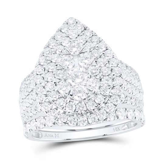 14kt White Gold 3 Cttw Natural Diamond Ana M and 1/4 Cttw Round Pear Double Halo Wedding Engagement Anniversary Bridal Set, Women Size: 5-9