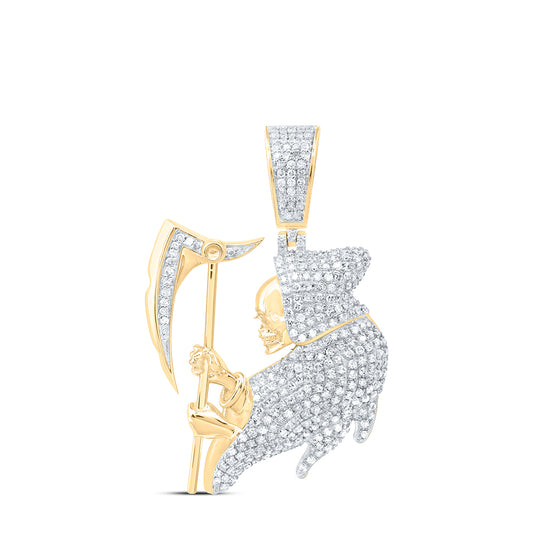 10kt Yellow Gold 1 1/4 Cttw Natural Diamond Grim Reaper Mens Charm