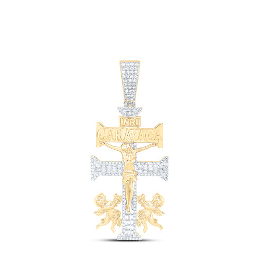 10kt Yellow Gold 1 1/4 Cttw Natural Diamond La Cruz De Caravaca Plata Cross Mens Charm