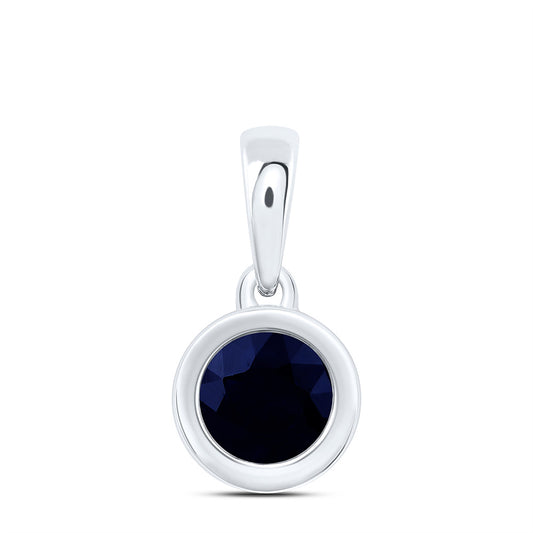 10kt White Gold 4 mm 0.29 cttw Diamond Blue Sapphire Round Natural Gem Round Pendant