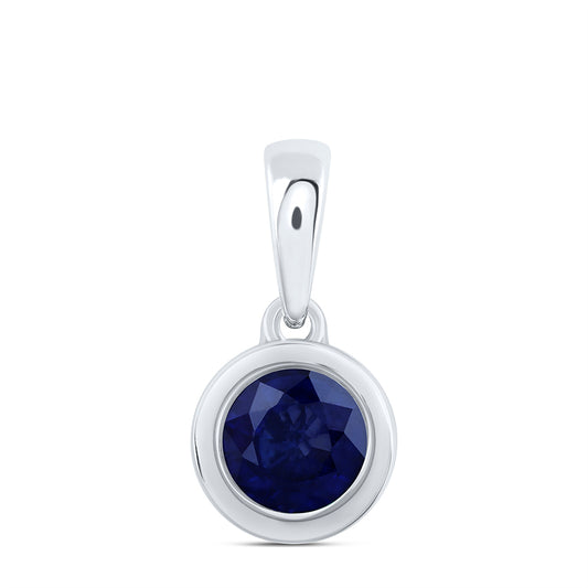 10kt White Gold 5 mm 0.57 cttw Diamond Blue Sapphire Round Natural Gem Round Pendant