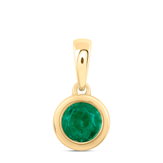 10kt Yellow Gold 5 mm 0.43 cttw Diamond Emerald Round Natural Gem Round Pendant