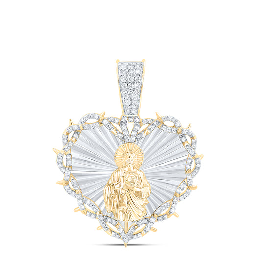 10kt Yellow Gold 3/4 Cttw Natural Diamond St Jude Heart Mens Charm