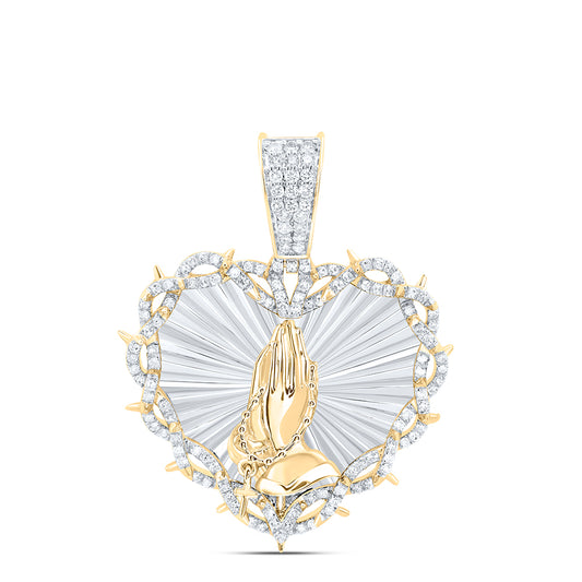 10kt Yellow Gold 3/4 Cttw Natural Diamond Praying Hand Heart Mens Charm