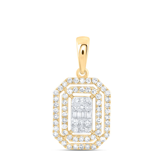 10kt Yellow Gold 3/8 Cttw Natural Diamond Fashion Emerald Pendant