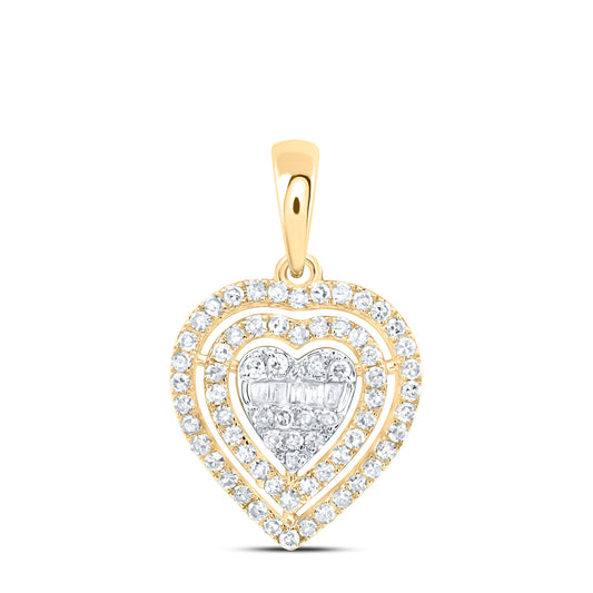 10kt Yellow Gold 3/8 Cttw Natural Diamond Fashion Heart Pendant