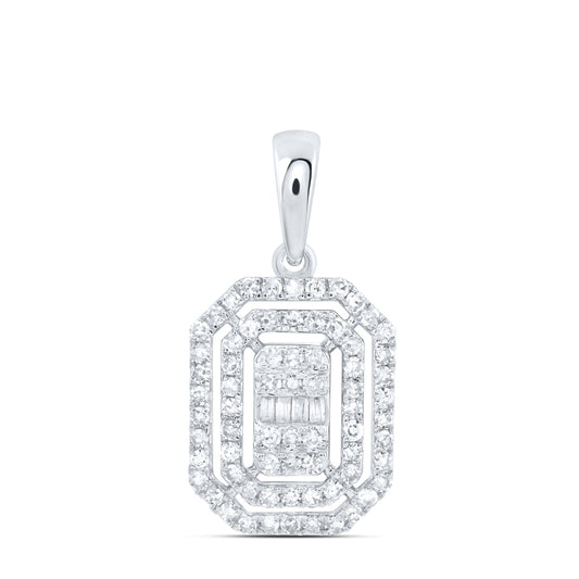 10kt White Gold 3/8 Cttw Natural Diamond Fashion Emerald Pendant