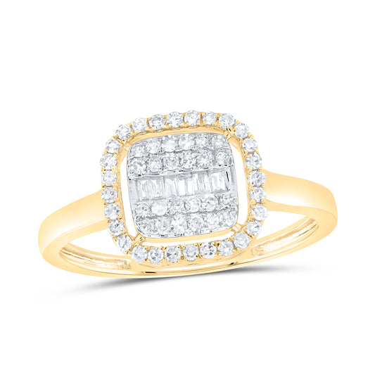 10kt Yellow Gold 1/3 Cttw Natural Diamond Fashion Cushion Wedding Engagement Anniversary Ring, Women Size: 5-9